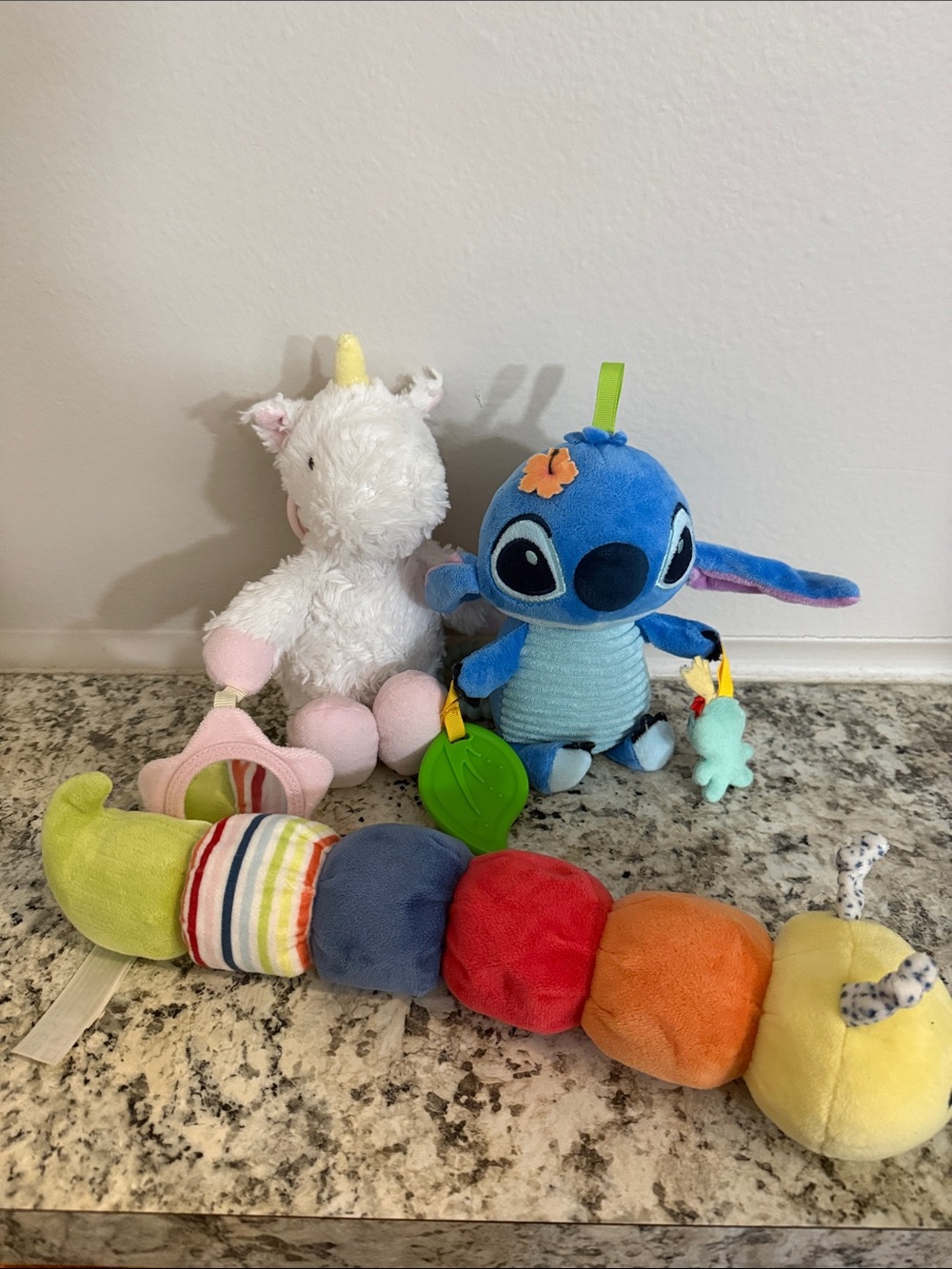 Disney Blue Stitch Plush with Colorful Caterpillar and Unicorn Friend
